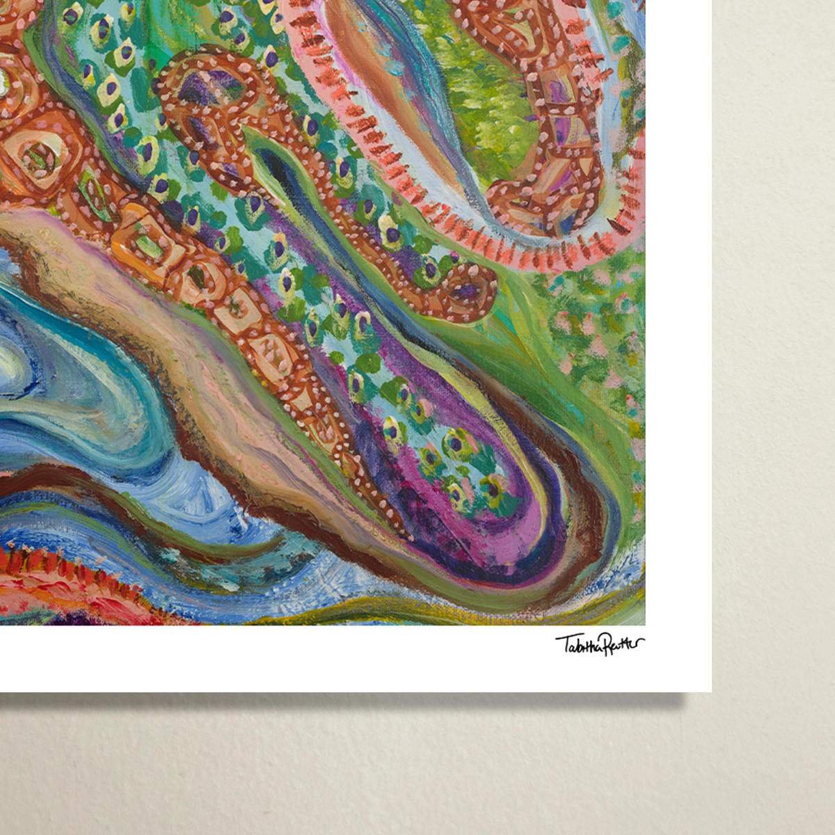 Large, abstract fine art print, Sitting With Thoughts. Detail of the signed limited edition print in the bottom right corner.