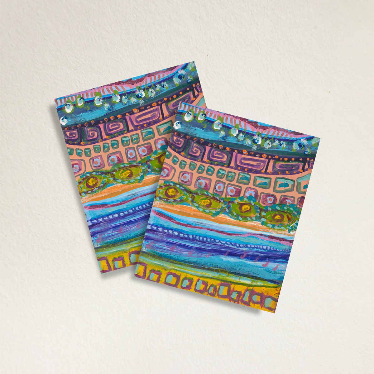 Two overlapping fine art prints of abstract painting, 'Forward and Backwards'.