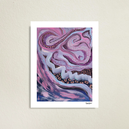 Tangled Twist 11x14-inch abstract print featuring purple and violet hues arranged in a maze-like, intricate design, symbolizing life’s tangled journey.