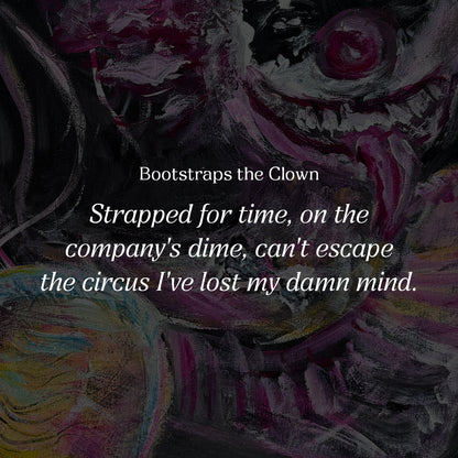 Artistic depiction of a clown with text overlay on a dark background