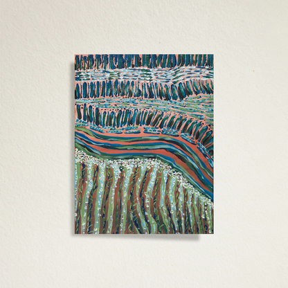 Limited edition fine art print, Move Along Everyone on a gray background. Fine art print has abstract strokes and a wavy texture.