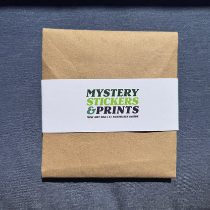 Kraft paper box with a white label on a blue textured surface