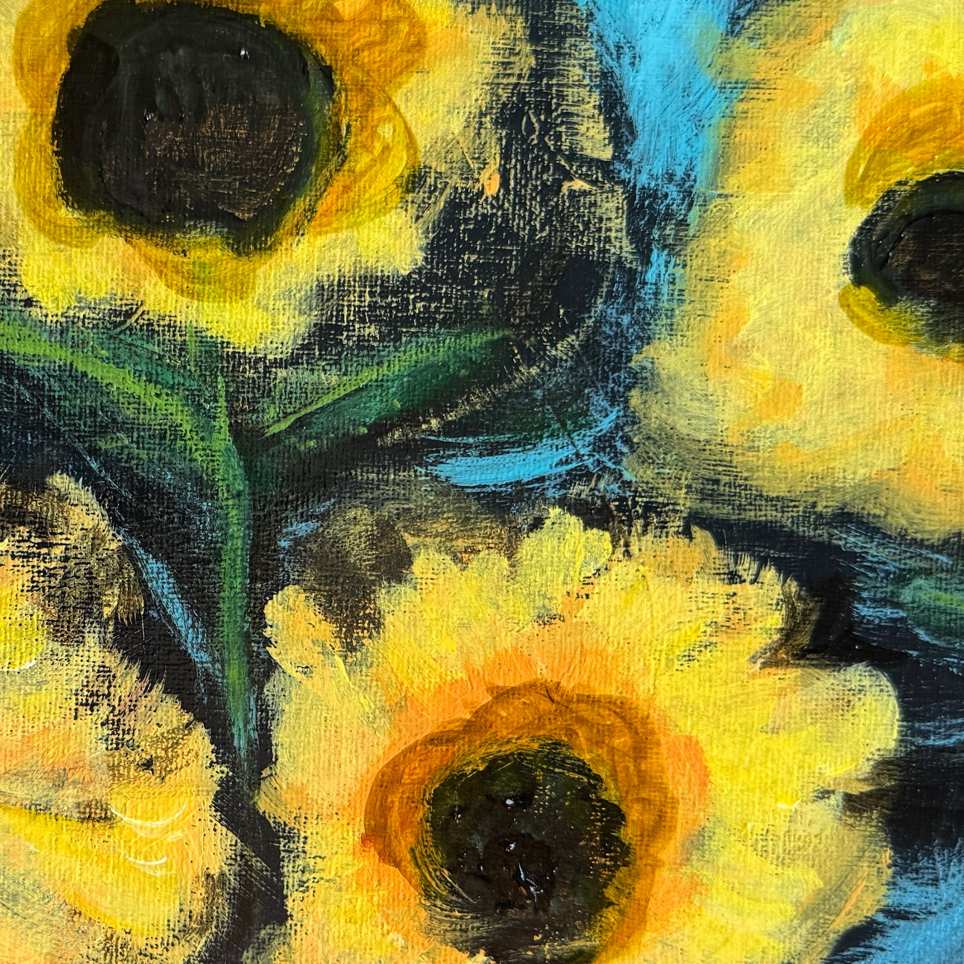 Artistic depiction of sunflowers with a textured background