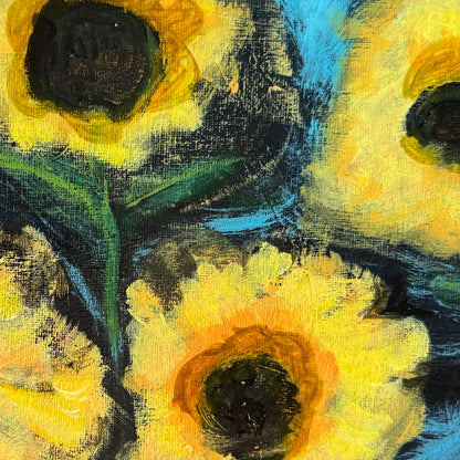 Artistic depiction of sunflowers with a textured background
